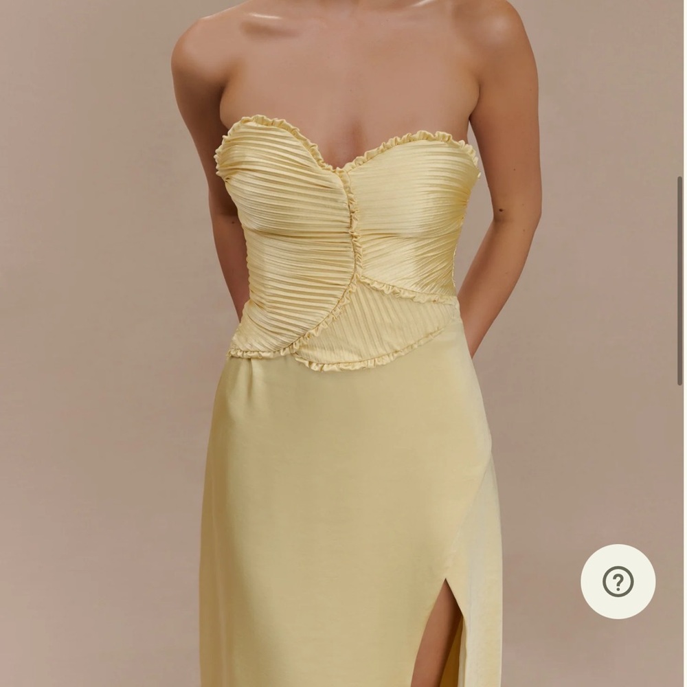 Meshki Strapless Yellow Dress with Pleated Bodice